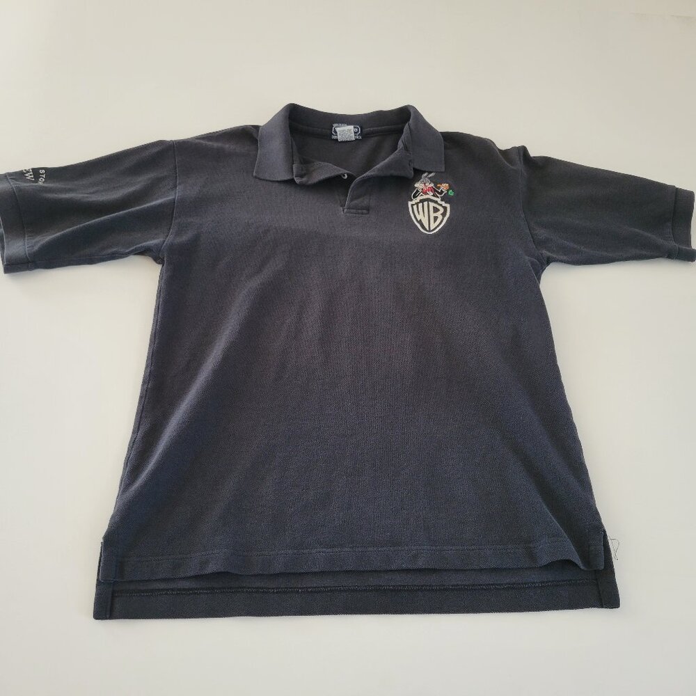 Vintage Warner Bros Studio Crew Store Polo Size M Black Made in USA Bugs Bunny